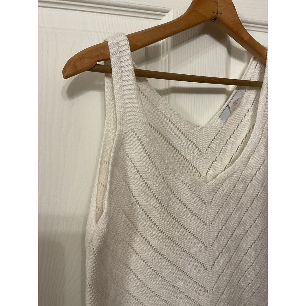 Isela Pointelle Knit Tank Top Ivory Chevron Sweater Vest Women's Medium - Picture 5 of 9